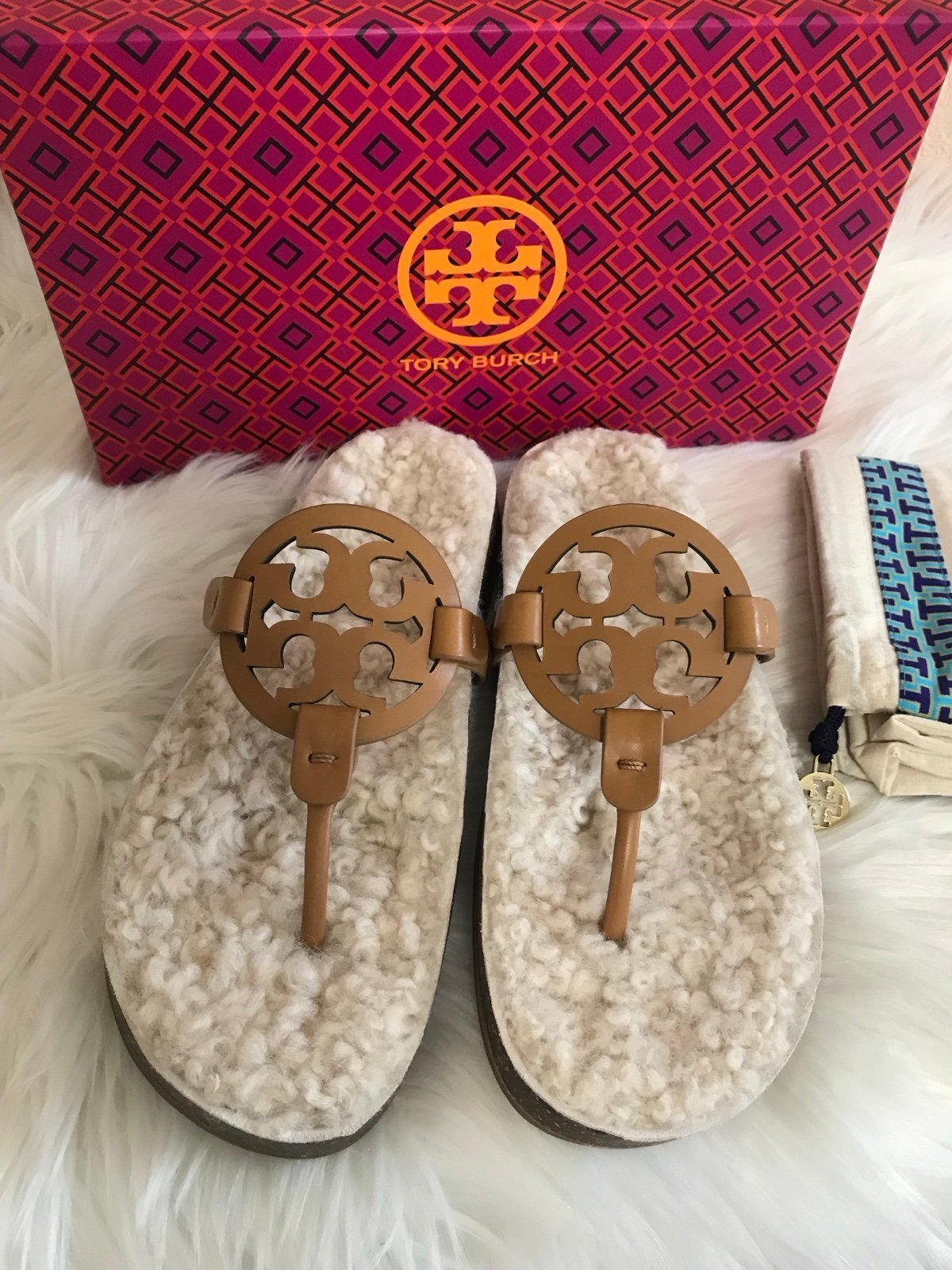 Tory Burch Miller Sandals Cloud Shearling Size 7.5